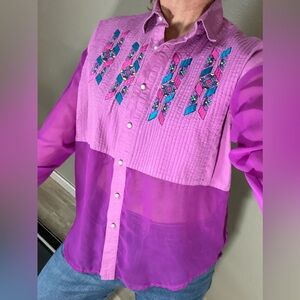Vintage 90s Tillman purple Aztec SW mesh panel button down Size large